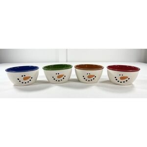 4 Vintage 90s Snowman Stoneware Bowls Snack Ice Cream Dessert Christmas Decor